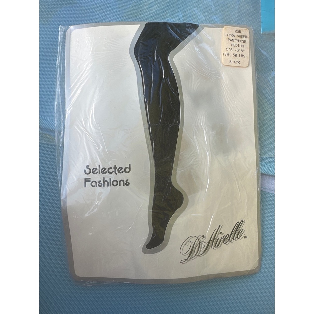 D'Airelle Black Sheer Pantyhose Vintage Hosiery Stockings‎ 5'6"-5'8" 138-158 lbs